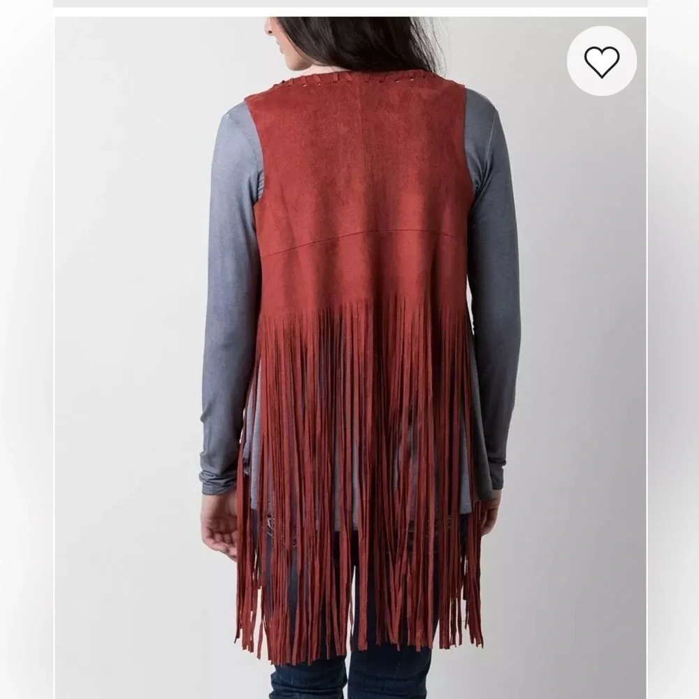 Angie Fringe Woven Western Vest in Red Oxide Womens Size S NWOT